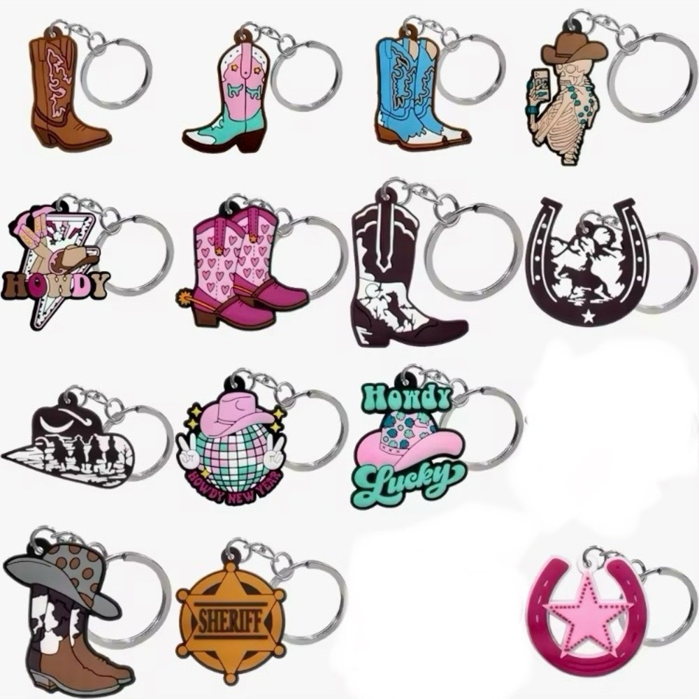 Set of Western Cowboy Keychains Rubber Large Big Cowgirl Boots Lucky Assorted